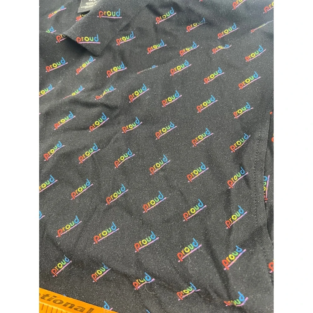 HM Mens Proud Rainbow Script Button Down Shirt Black‎ Viscose Camp Collar Medium